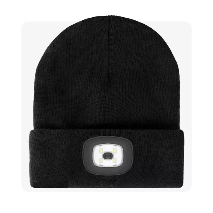 LED lámpás kötött akril fekete téli sapka