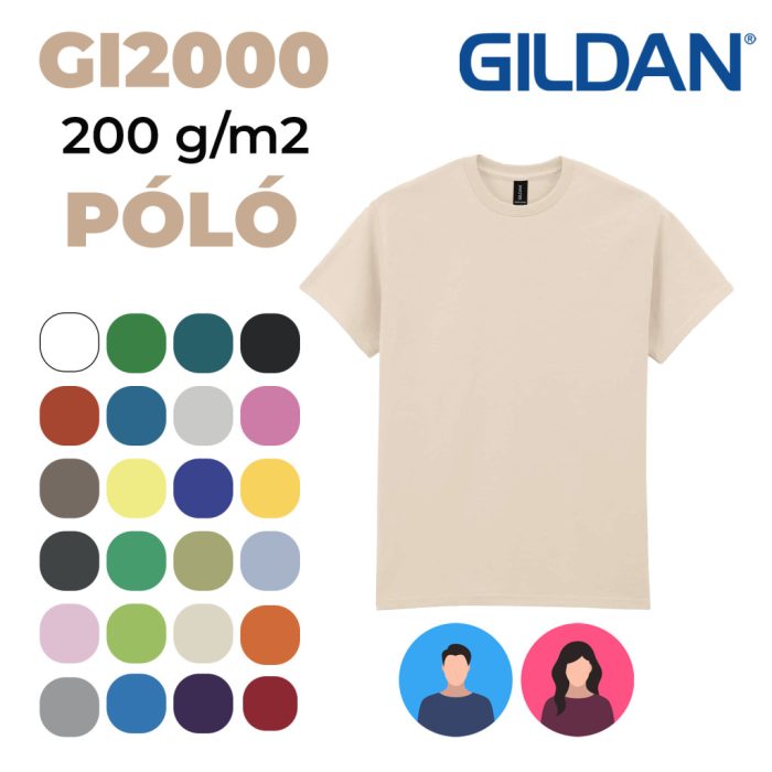 GILDAN GI2000 100 % pamut kerek nyakú póló