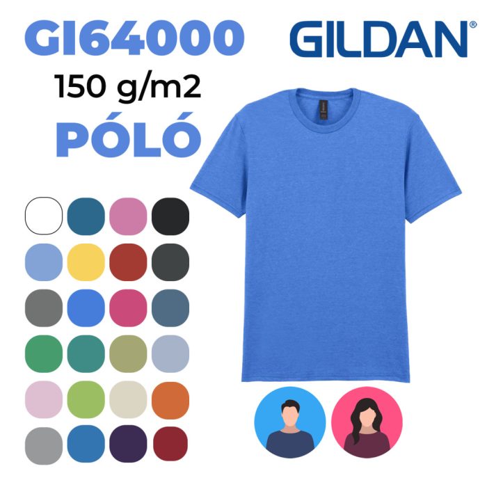 GILDAN GI64000 100 % pamut kerek nyakú póló