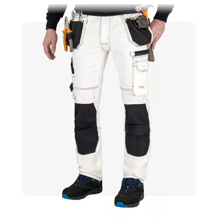 JEANS415 farmer fehér munkaruha derekas nadrág