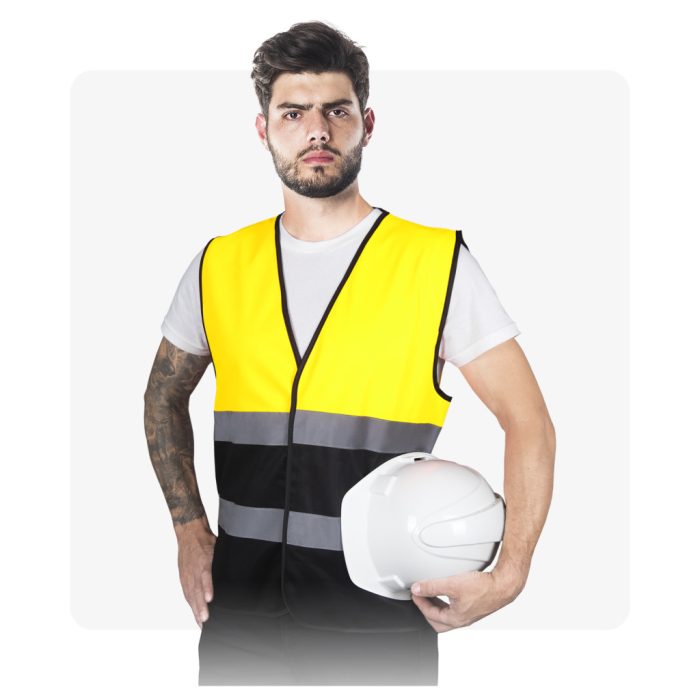 KOS DOUBLE neon fekete láthatósági mellény 