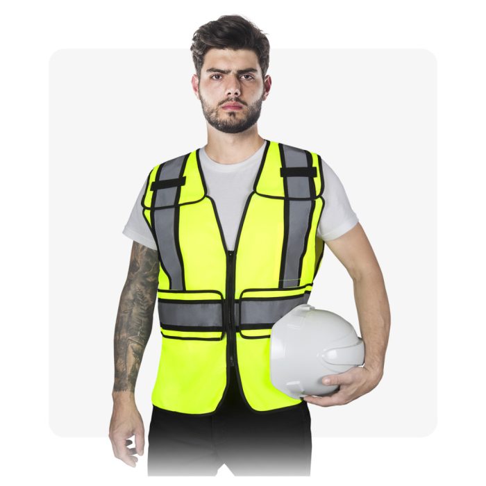 KOS FLEX cipzáras, zsebes neon láthatósági mellény 