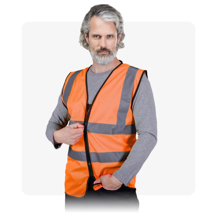 KOS MESHZIP cipzáras, hálós narancs láthatósági mellény 