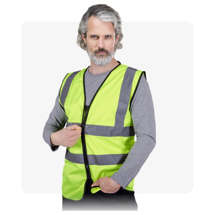 KOS MESHZIP cipzáras, hálós neon láthatósági mellény 