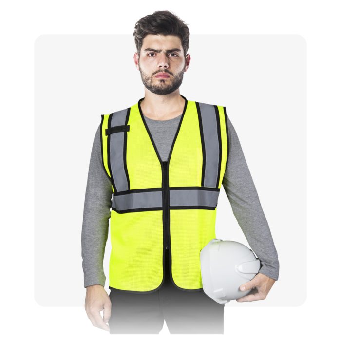 KOS NETZ cipzáras, hálós neon láthatósági mellény 