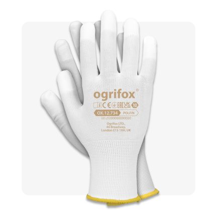 POLFIN PU ujjbegy mártott fehér munkavédelmi kesztyű 