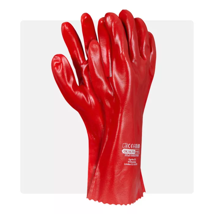 Piros PVC mártott munkavédelmi kesztyű 35 cm hosszú