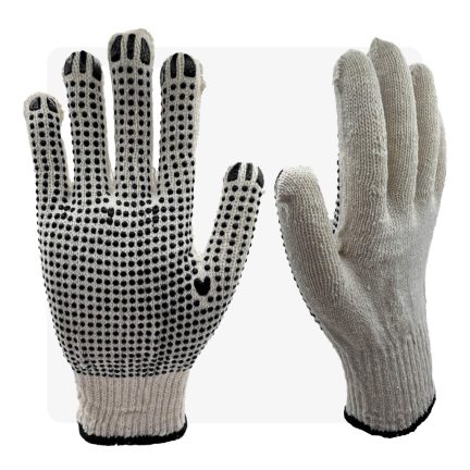   Pöttyözött FEKETE tenyerű kötött cérna munkavédelmi kesztyű
