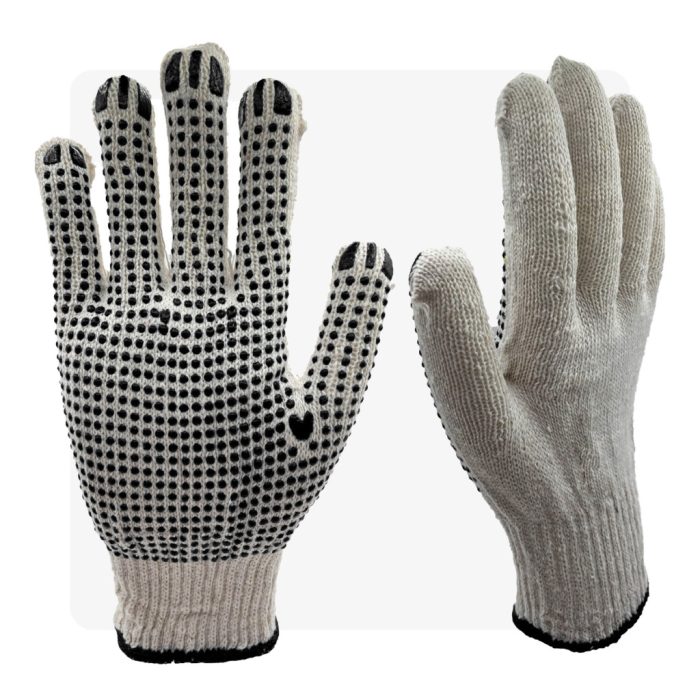 Pöttyözött FEKETE tenyerű kötött cérna munkavédelmi kesztyű