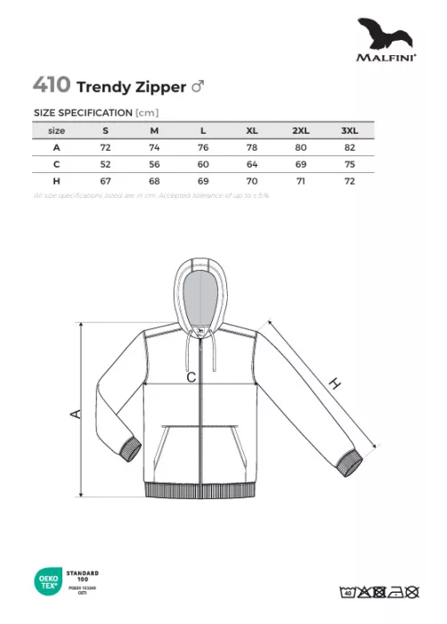 MALFINI TRENDY ZIPPER MILITARY cipzáras, kapucnis pulóver