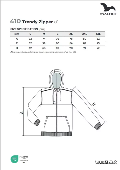 MALFINI TRENDY ZIPPER PIROS cipzáras, kapucnis pulóver
