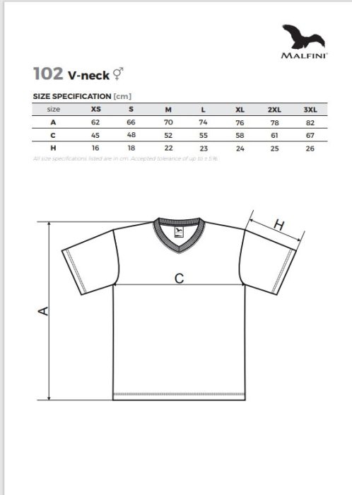 MALFINI V- NECK 100 % pamut V-nyakú póló FEKETE