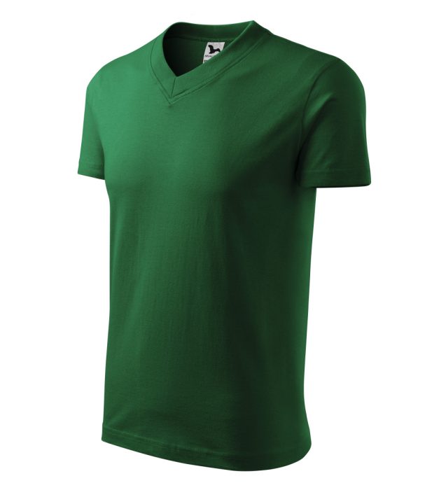 MALFINI V- NECK 100 % pamut V-nyakú póló ÜVEGZÖLD