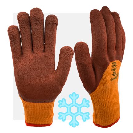   Latex mártott narancs TÉLI poliészter/frottír szerelőkesztyű