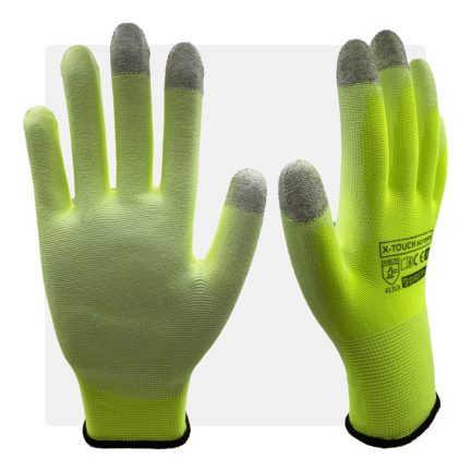   PU mártott képernyő érzékelős poliészter szerelőkesztyű